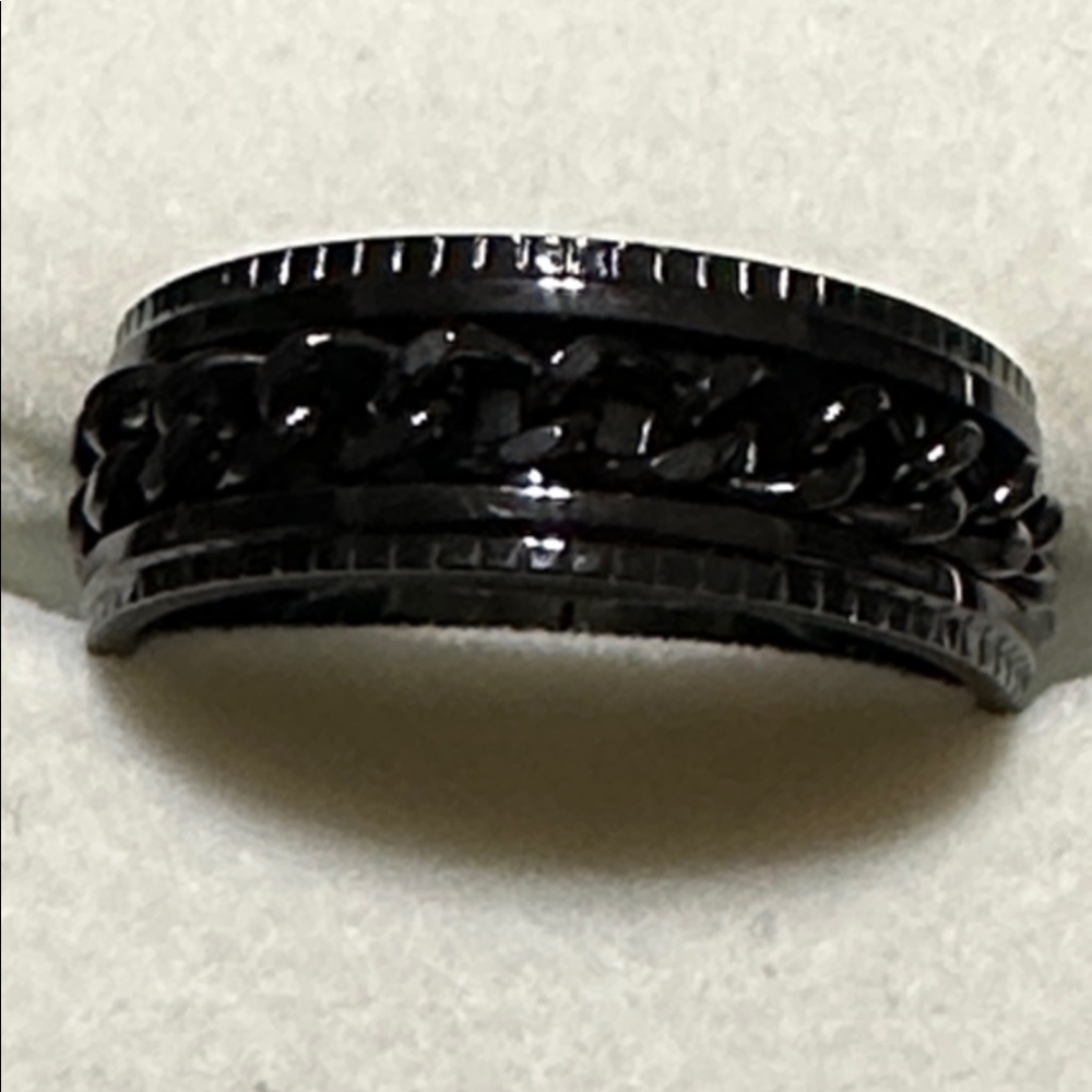 Black Spinner Curb Chain Inlay Band Ring NEW